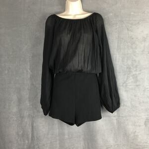 NWOT Free People Real Resort Black Sheer Romper Short Flowy Cotton Open back M